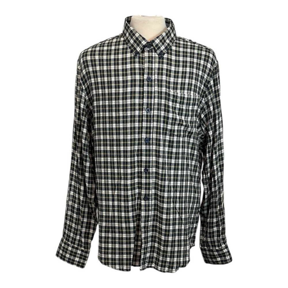 Lands' End Men's XXL Plaid Button Down Long Sleeve Shirt Grey Green Multicolor